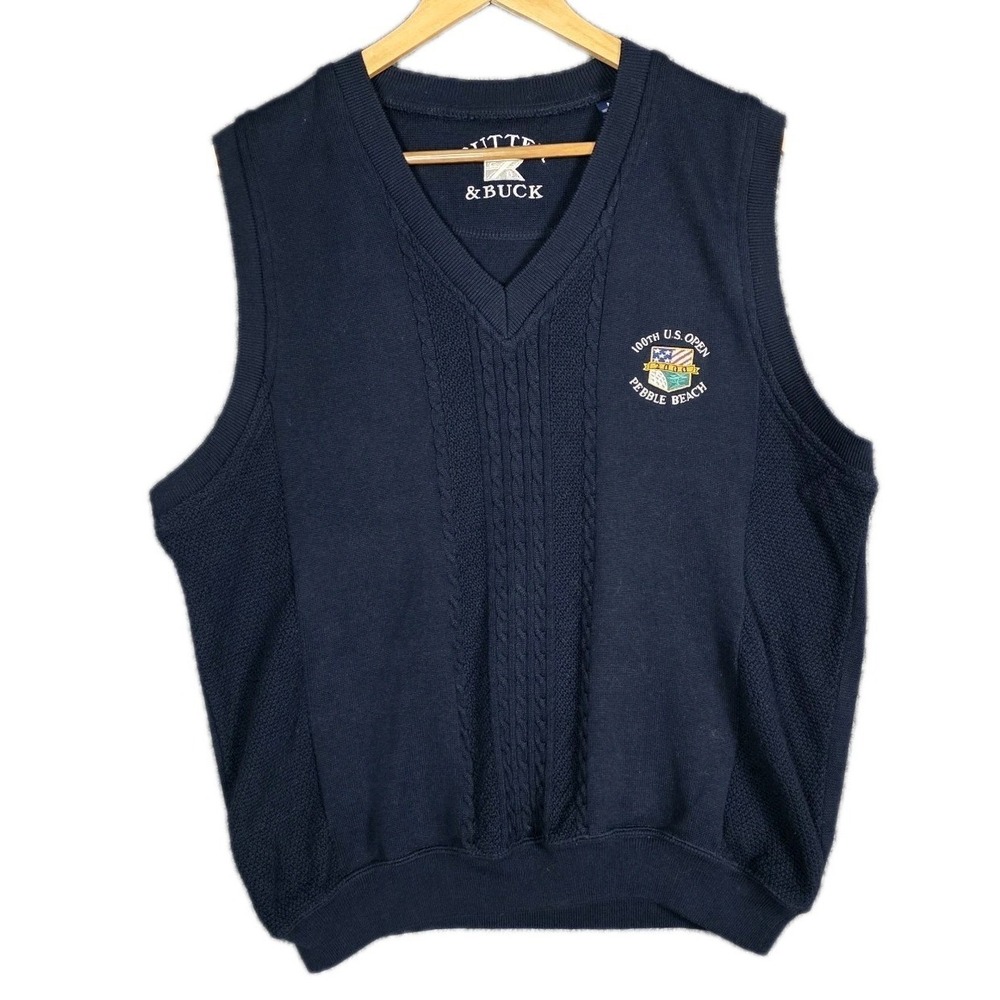 Vintage Cutter & Buck Sweater Vest Mens M Navy Blue 2000 Pebble Beach Golf 100th